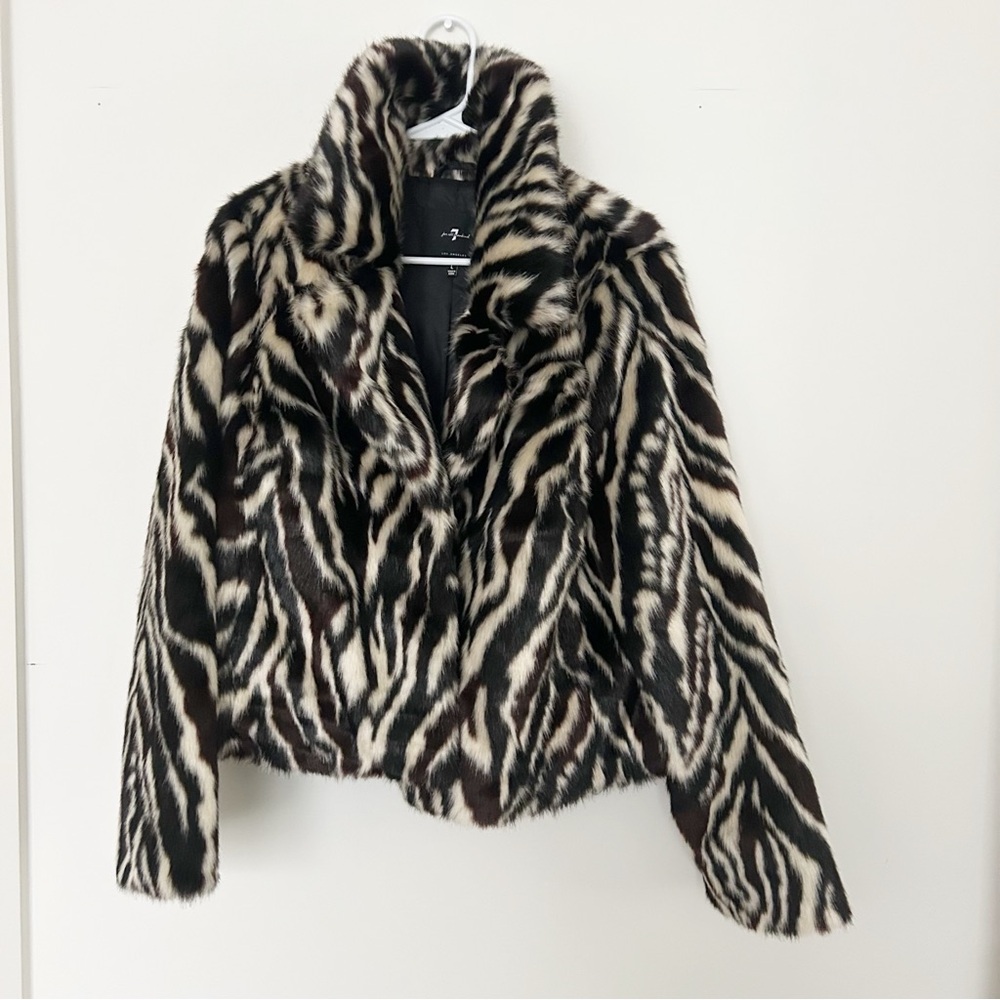 7 For All Mankind Faux-Fur Zebra-Print Jacket Size Large - Picture 2 of 6